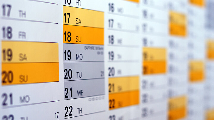 A picture of the calendar with dates